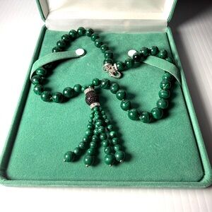 Judith Ripka Green Jade Beaded Necklace with 925 Silver Accents